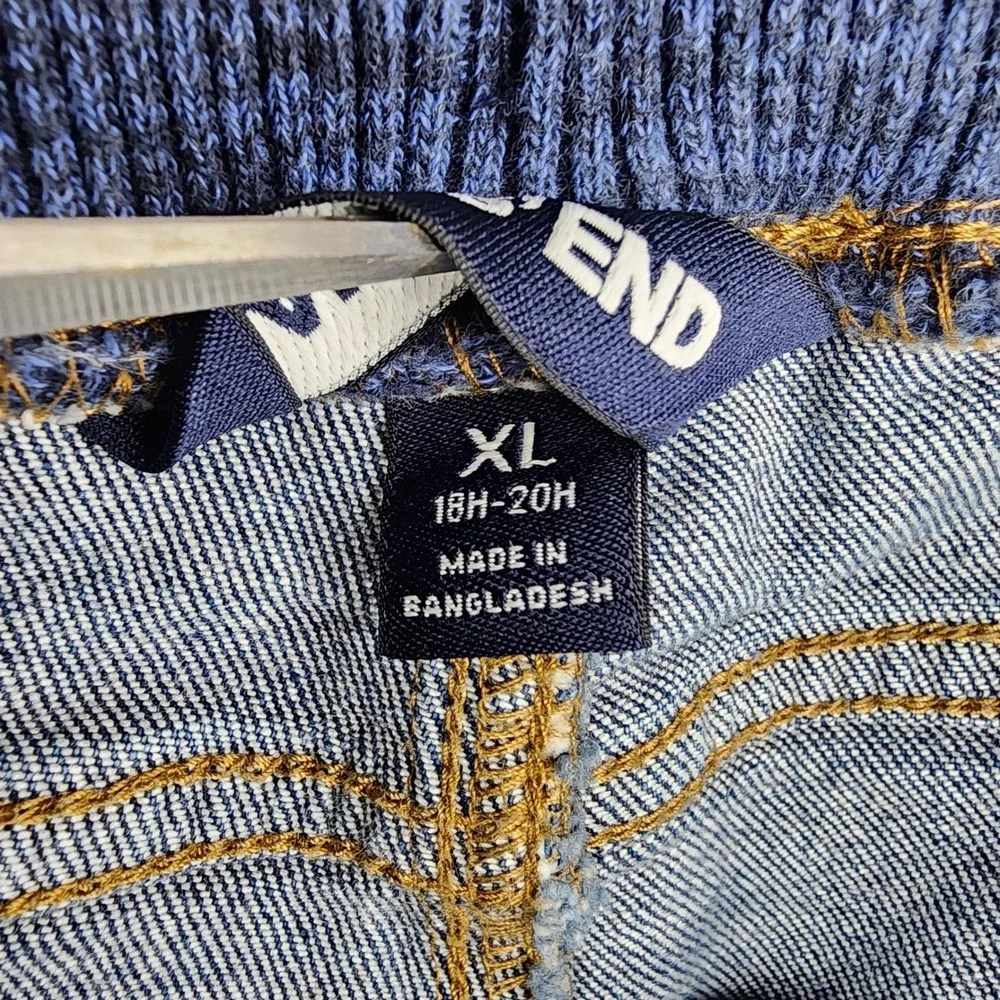 Lands End Kids Iron Knee Pull-On‎ Jeans Blue Denim Rib Waist XL 18H-20H Husky